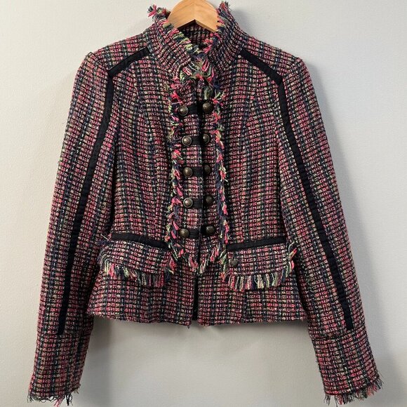 DEPT BV Tweed Women's Blazer Navy Pink Military Size Small‎ - Picture 1 of 10